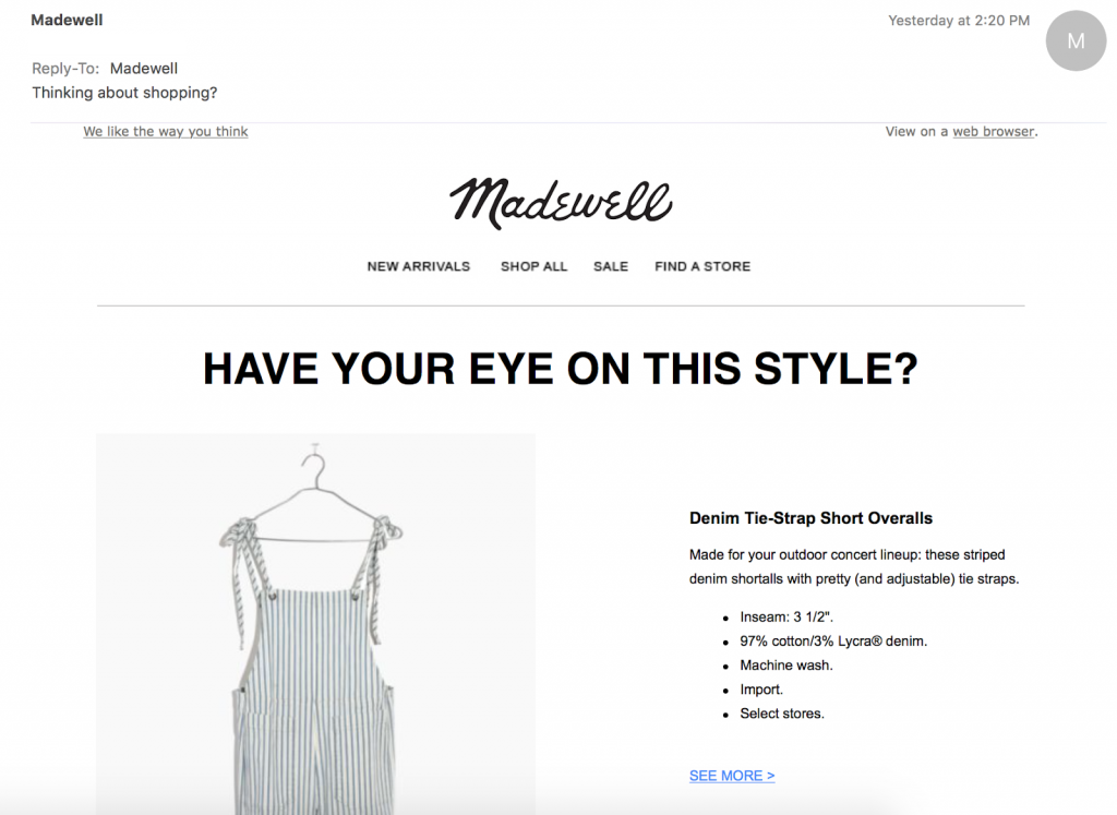 Avoid These 5 Mistakes to Increase Your Email Engagement Madewell EmailMarketingExample 1024x747 Avoid These 5 Mistakes to Increase Your Email Engagement