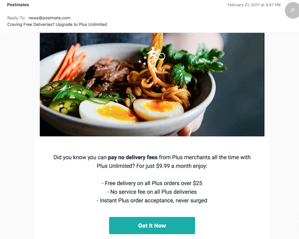 Avoid These 5 Mistakes to Increase Your Email Engagement Postmates EmailMarketing 1024x819 Avoid These 5 Mistakes to Increase Your Email Engagement