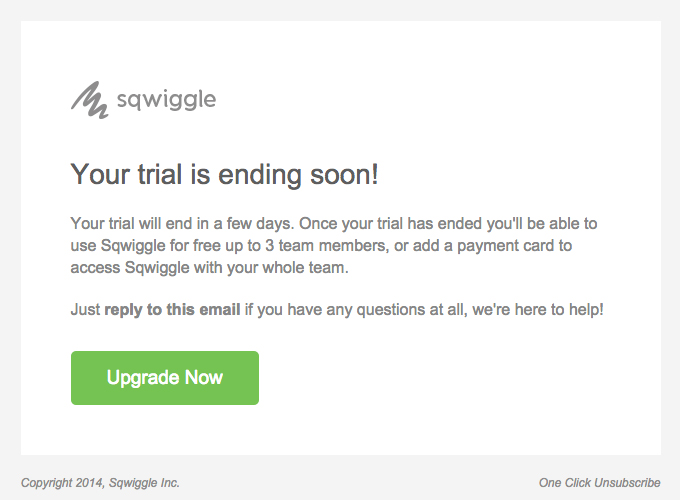Onboarding Emails - Free Trial Ending Email - Sqwiggle