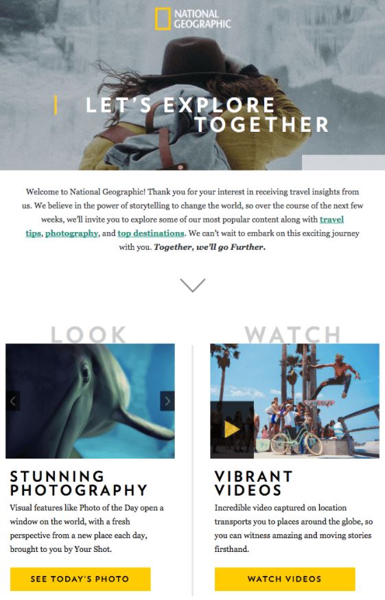 Onboarding Emails - Welcome Email Example - National Geographic