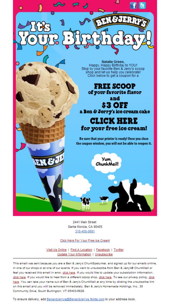 Promotional Emails - Birthday Email - Ben & Jerry's
