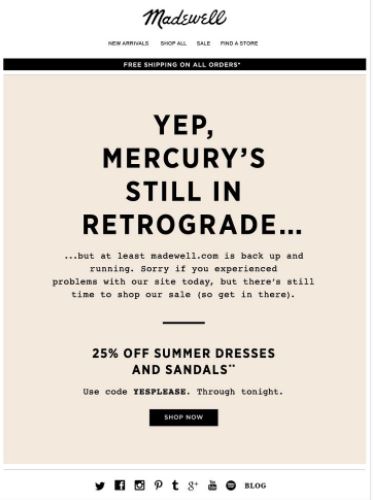 Promotional Emails - Apology Email - Madewell
