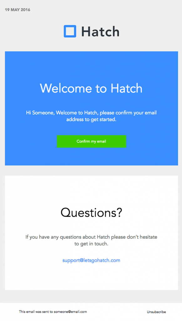 Subscriber Emails - Sign Up Confirmation Email Example - Hatch