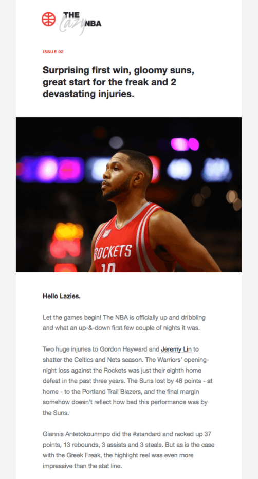 Subscriber Emails - Newsletter Email - The Lazy NBA Newsletter