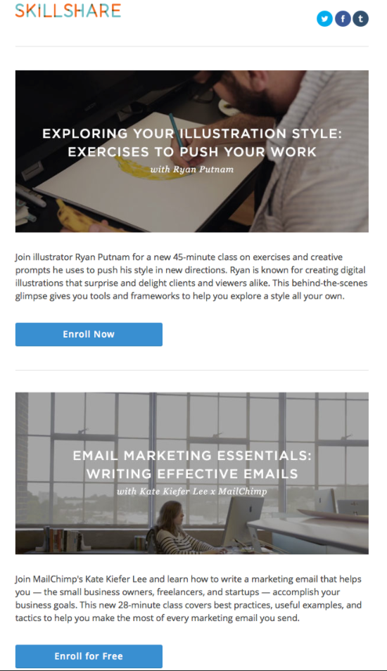 Subscriber Emails - Online Course Email Example - Skillshare