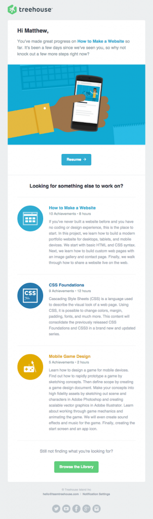 Subscriber Emails - Online Course Email Example - Treehouse