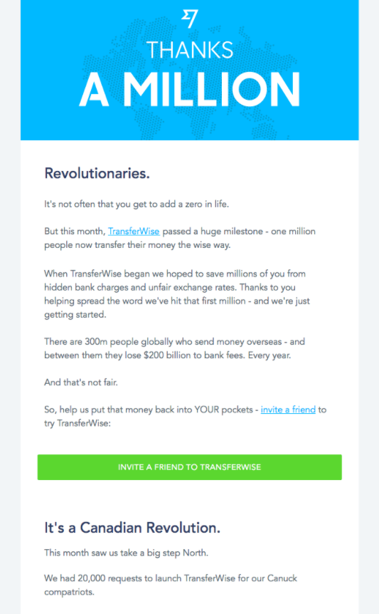Subscriber Emails - Thank You Email Example - Transferwise