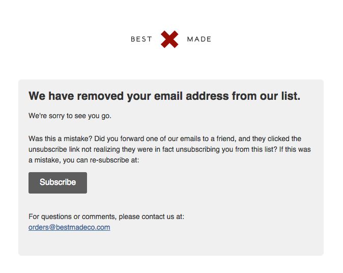 Transactional Emails - Unsubscribe Email - Best Made