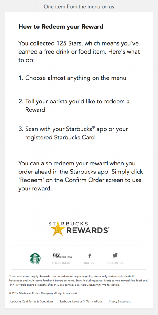 Transactional Emails - Rewards Email - Starbucks