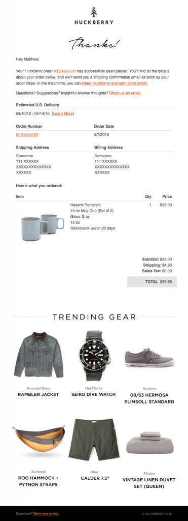 Transactional Emails - Receipt Email - Huckberry