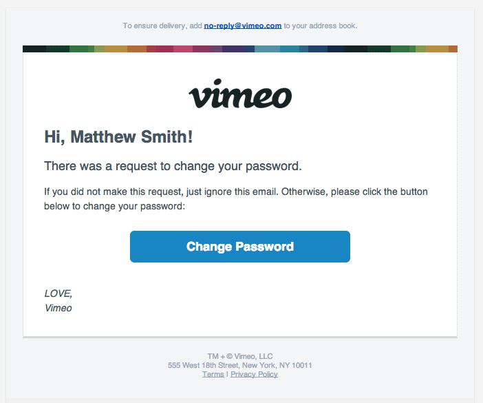 Transactional Emails - Password Reset Email - Vimeo