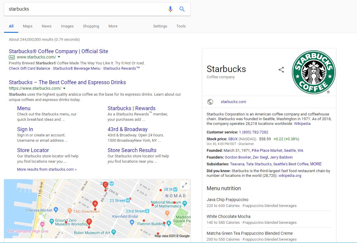 Starbucks Google Knowledge Panel - Chainlink Relationship Marketing