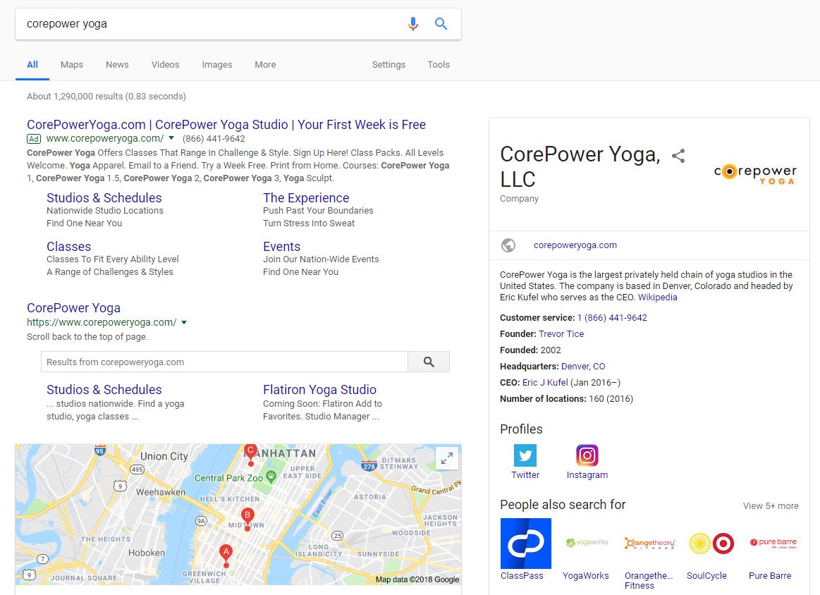 Google Knowledge Panel Example Yoga - Chainlink Relationship Marketing