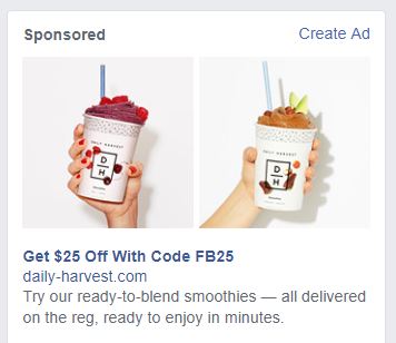 Daily Harvest Facebook Ad - Food & Beverage Facebook Ads Examples