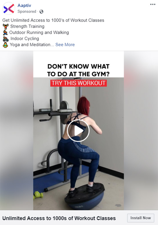 Aaptiv - Fitness Facebook Ads Example