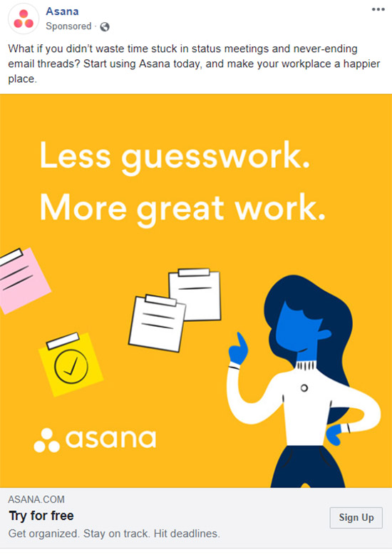Facebook Ad Asana - Business Communication & Productivy Facebook Ad Example