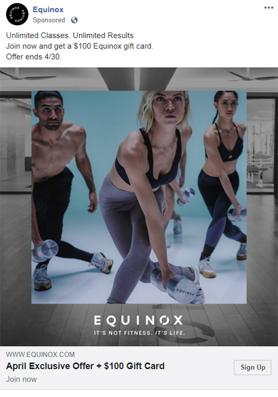 Facebook Ad Equinox - Fitness Facebook Ads Example
