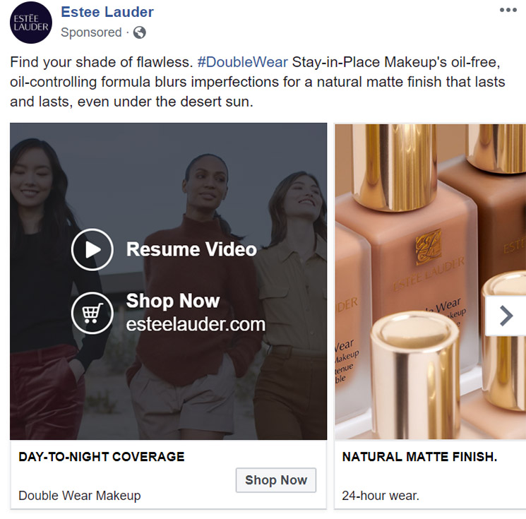 Facebook Ad Estee Lauder - Beauty Company Facebook Ad Example