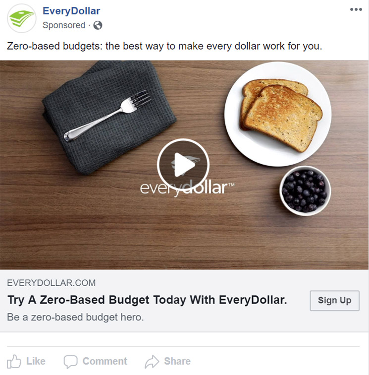 Facebook Ad EveryDollar - Personal Finance Facebook Ad Example