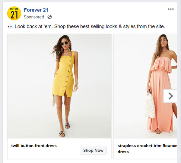 Facebook Carousel Ad Example Image Forever 21 - Chainlink Relationship Marketing