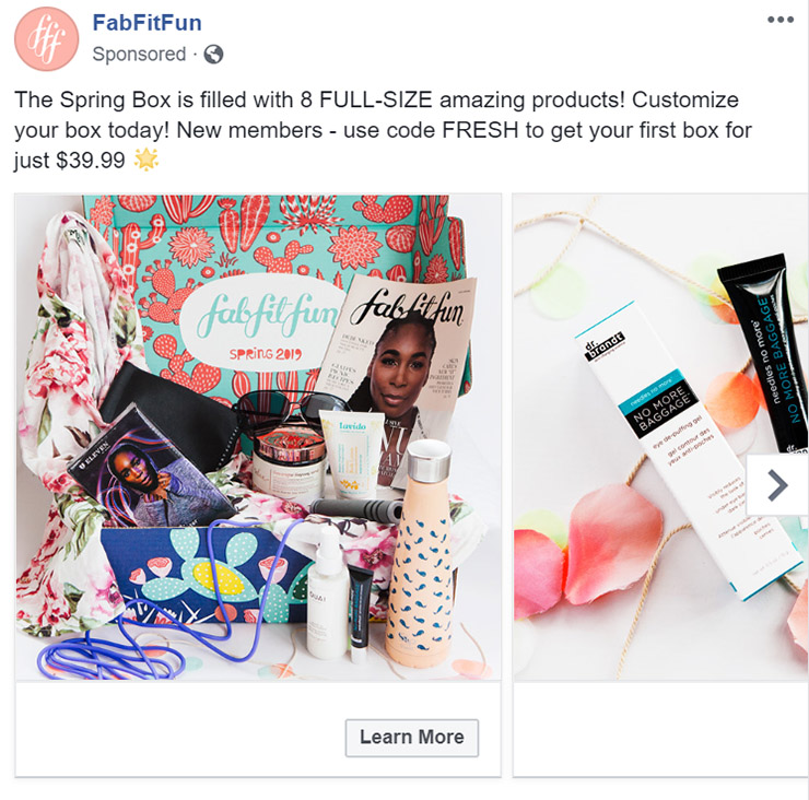 Facebook Ad FabFitFun - Subscription Based Product/Servce Facebook Ad Example