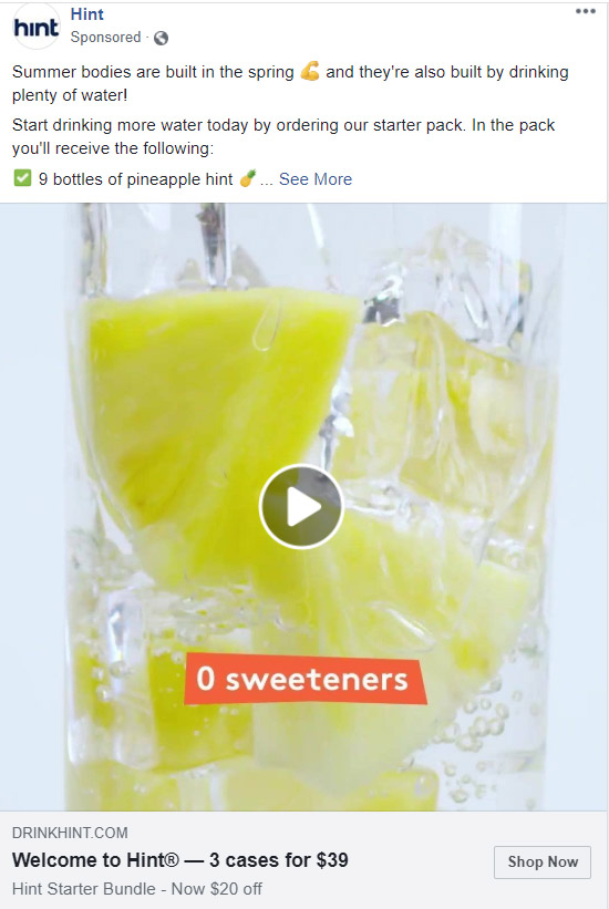 Facebook Ad Hint Water - Food & Beverage Facebook Ads Examples