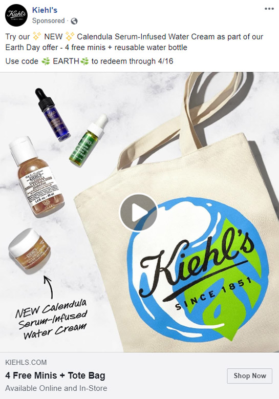 Facebook Ad Kiehls - Beauty Company Facebook Ad Example