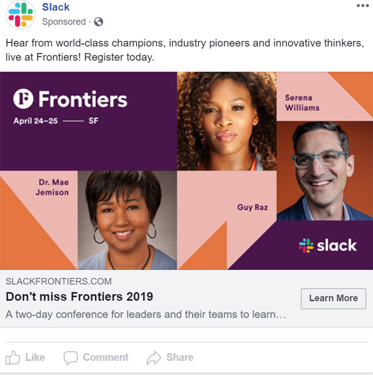 Facebook Ad Slack - Business Communication & Productivy Facebook Ad Example