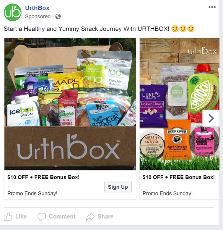 Facebook Ad UrthBox - Facebook Ad UrthBox - Subscription Based Product/Servce Facebook Ad Example