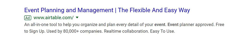 Airtable Event Management Google Ad Example - Chainlink Relationship Marketing