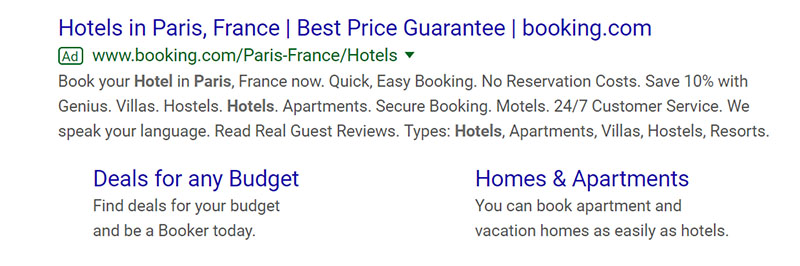 Booking.com Travel and Hospitality Google Ad Example - Chainlink Relationship Marketing