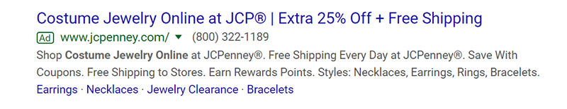 JCPenney Jewelry Google Ad Example - Chainlink Relationship Marketing