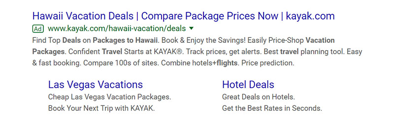 Kayak.com Travel and Hospitality Google Ad Example - Chainlink Relationship Marketing