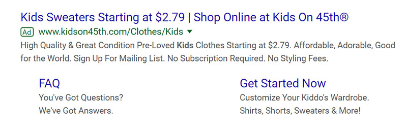 Kids' Clothes Apparel Google Ad Example - Chainlink Relationship Marketing