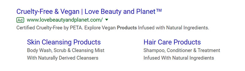 Love Beauty Planet Beauty and Wellness Google Ad Example - Chainlink Relationship Marketing