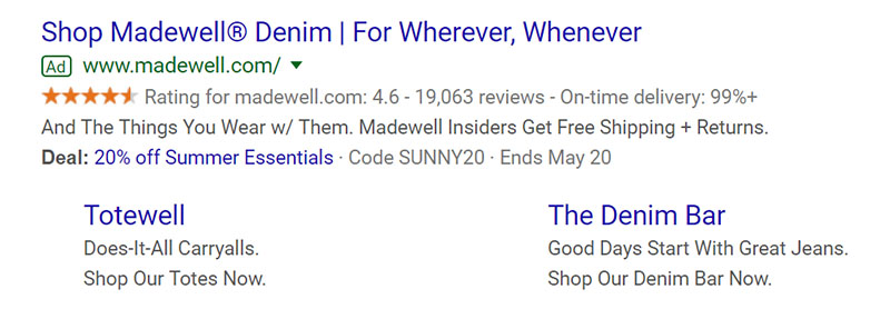 Madewell Apparel Google Ad Example - Chainlink Relationship Marketing
