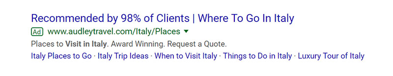 Places to Visit in Italy Google Ad Example - Chainlink Relationship Marketing