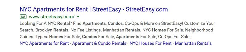StreetEasy Real Estate Google Ad Example - Chainlink Relationship Marketing
