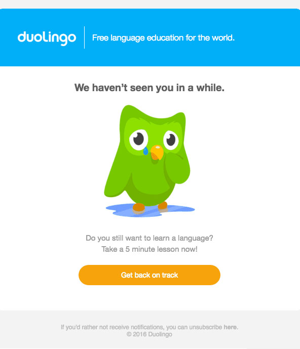 Behavioral Emails - Customer Retention Email - Duolingo