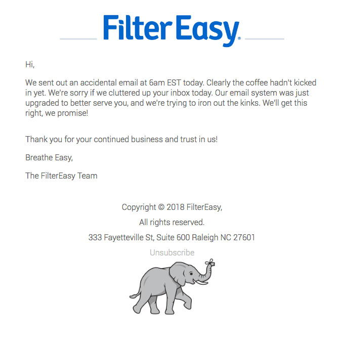 Promotional Emails - Apology Email - Filter Easy