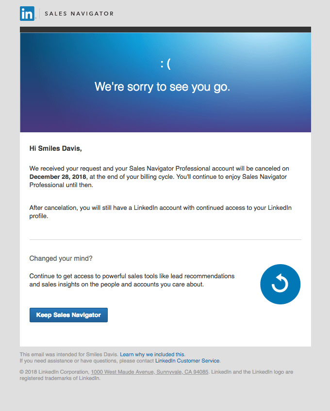 Promotional Emails - Apology Email - LinkedIn