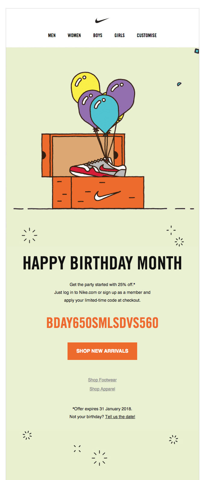 Promotional Emails - Birthday Email - Nike