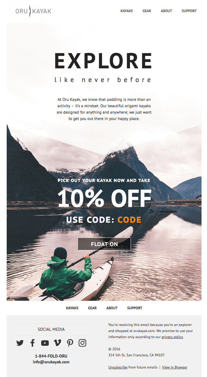 Onboarding Emails - Activation Email Example - Oru Kayak