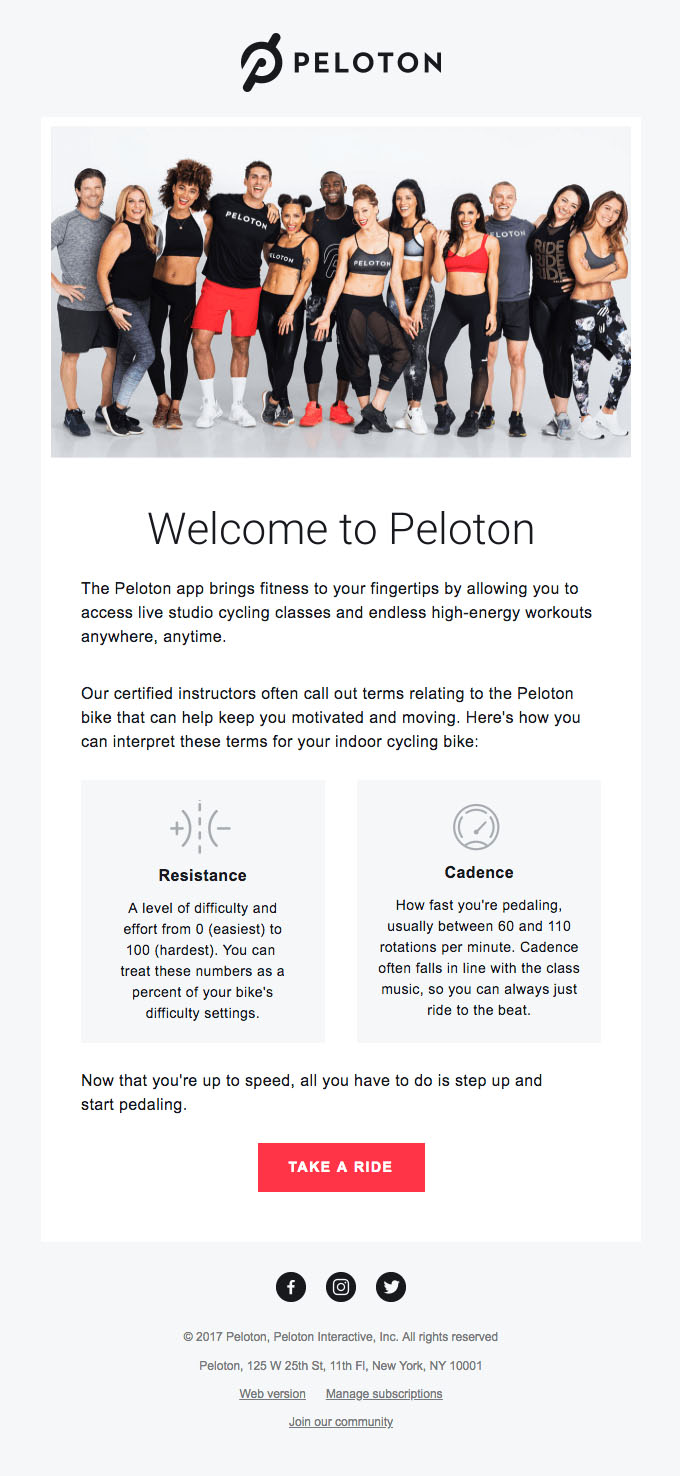 Onboarding Emails - Welcome Email - Peloton