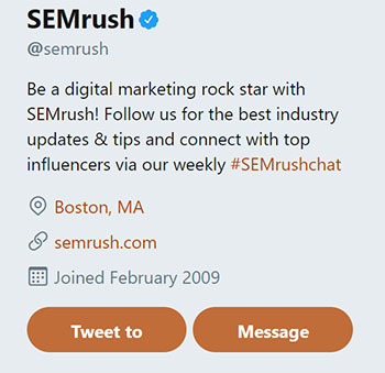 SEMrsuh Twitter Bio Chainlink Relationship Marketing