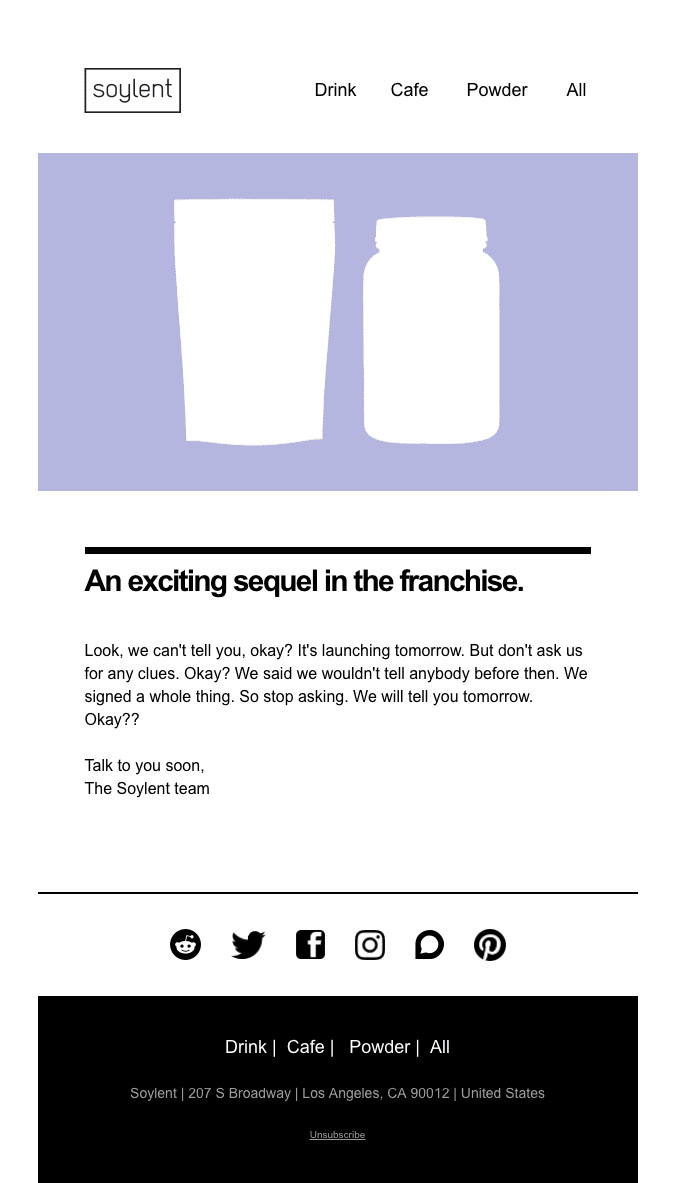 Subscriber Emails - New Product Announcement Email - Soylent
