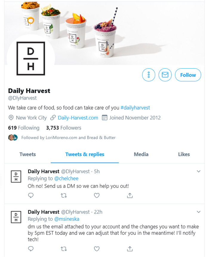 Twitter Customer Support Response for Online Reputation Management - Daily Harvest