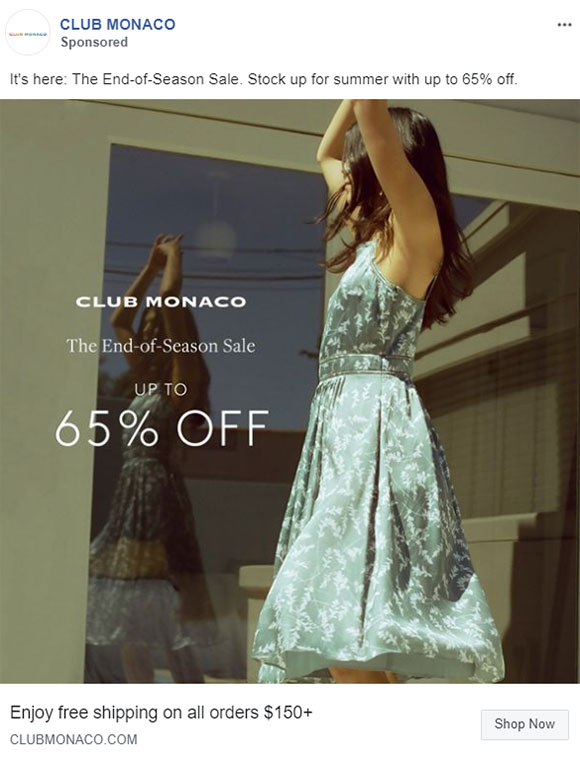 Apparel Company Facebook Ad Example - Club Monaco