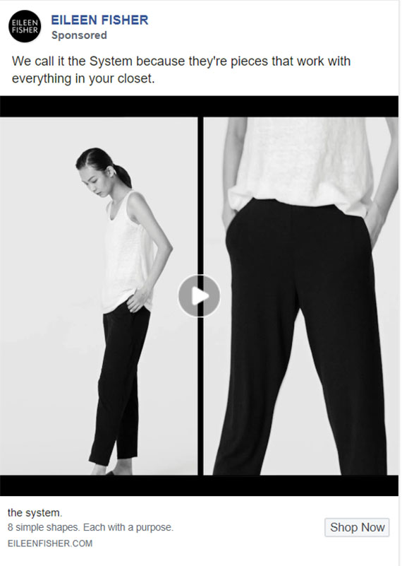 Apparel Company Facebook Ad Example - Eileen Fisher