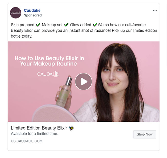 Beauty Company Facebook Ad Example - Caudalie